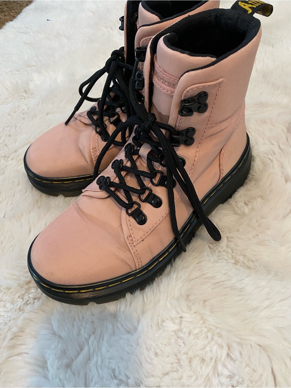 Dr. Martens Pink Lace-Up Canvas Combat Boots